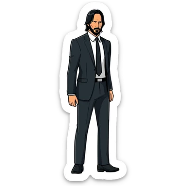 John Wick character with black suit, beard, and intense look sticker