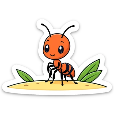 Cute Ant standing on a grain of rice sticker