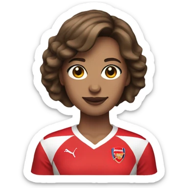 Pretty woman with short brown hair wearing an Arsenal jersey sticker
