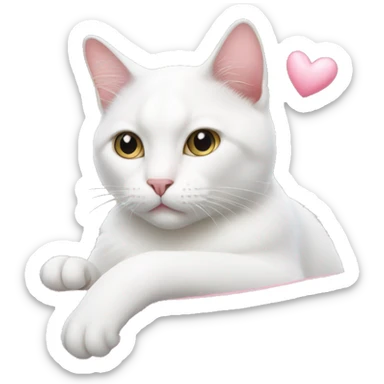 white cat with pink hearts sticker