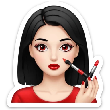 Girl doing make up with glossy nails and eyelashes sticker