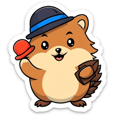 A hedgehog holding a hat in its hand sticker