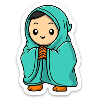 Character wrapped in blanket with visible breath in cold air sticker