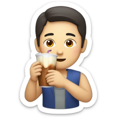 A South Korean man eating a vegetable tempura and drinking chocolate milk  sticker