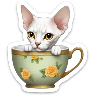 White devon rex drinking tea sticker