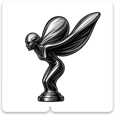 Rolls Royce Spirit of Ecstasy, stylized, chrome finish, modern luxury, streamlined, wings extended, premium car logo sticker
