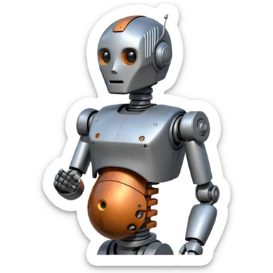 Pregnant male robot emoji. Profile view. Facing left. Square head. sticker