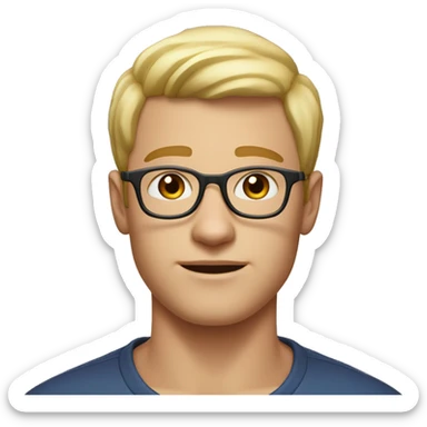 young man with shorter light blonde hair with round glasses, strong jaw slightly chiseled dimple on right side head only sticker