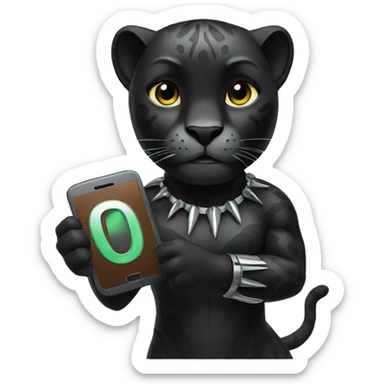 A black panther holding a phone with the number 0 in its paws sticker