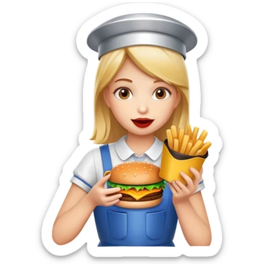 Girl dressed as bin eating burger sticker