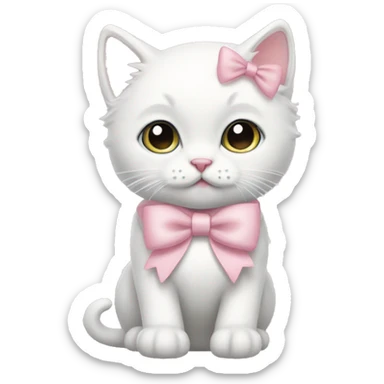 white kitty with light pink bow coquette  sticker