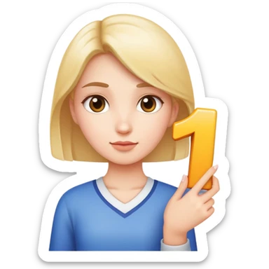 Girl holding number 1 sticker
