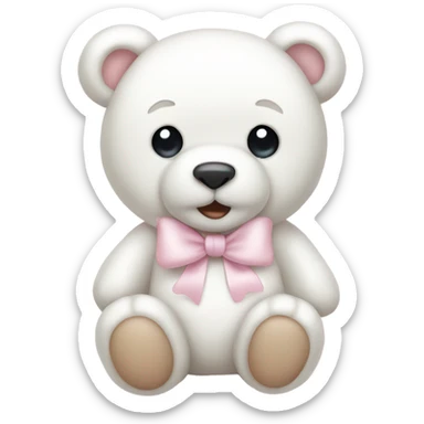 White teddy bear with light pink bow on the ear sticker