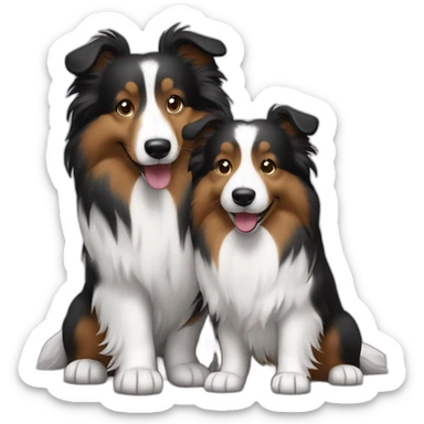broun and bi-black shelties shaking paws sticker