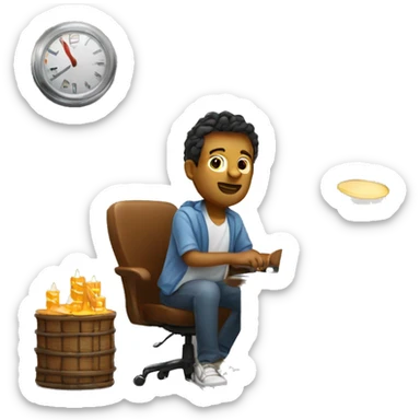 man in casual clothes who is trading stocks at a laptop, show candle sticks sticker
