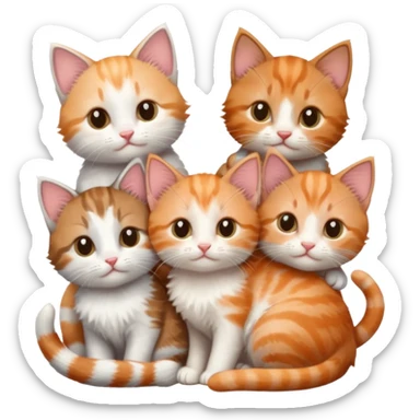 6 tiny kittens cuddling together all different colours, the first one is grey and white, the second is ginger and white and the third is brown tabby and white sticker