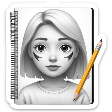 portre skecth on sketch book, with pencil. black and white sticker