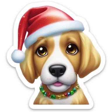 Lisa frank Christmas sparkle￼ dog with Santa hat sticker