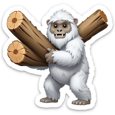 yeti, carrying a big wood sticker