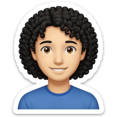 face like 18 years old, black curly hair not big, easy smile sticker
