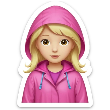 Blond girl with pink raincoat and hood and boots sticker