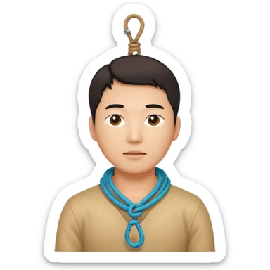A Korean man hanging by the neck with a rope sticker