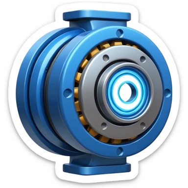 Powerful modern engine emoji, thick industrial metal body, rotating inner parts, glowing energy core. sticker