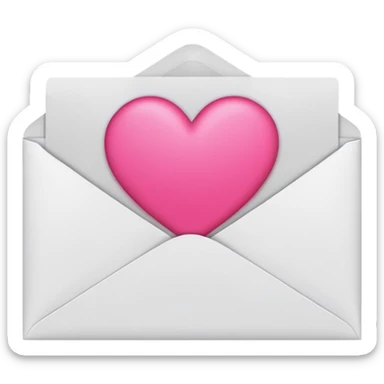 a white envelope featuring a bright pink heart in the center, on a solid light background sticker