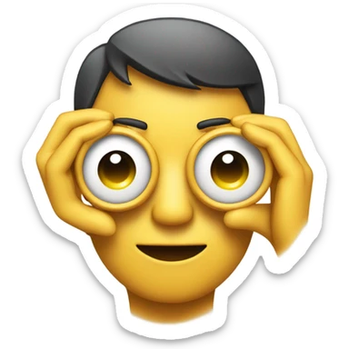 An emoji making a gesture by forming circles with both thumbs and index fingers, placing them around the eyes like binoculars sticker