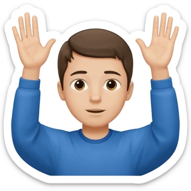 A boy with both hands facing up saying 67 sticker