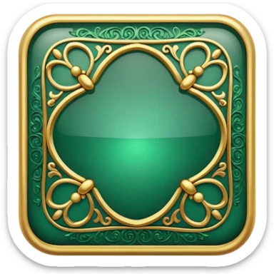 Jade and gold filigree style rounded square icon button sticker