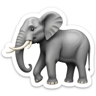 A giant 3D cartoon elephant in side view, towering and muscular, long tusks forward, thick textured skin, dust swirling around, strong sunlight and dramatic shadows, Memoji-style but intense and powerful. sticker