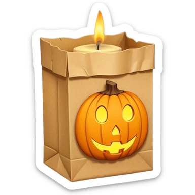 Halloween brown paper bag cutout with candle inside sticker