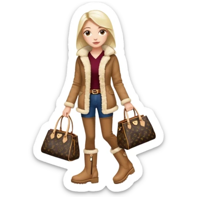 Woman standing with a luxury LV handbag wearing UGG boots.  sticker