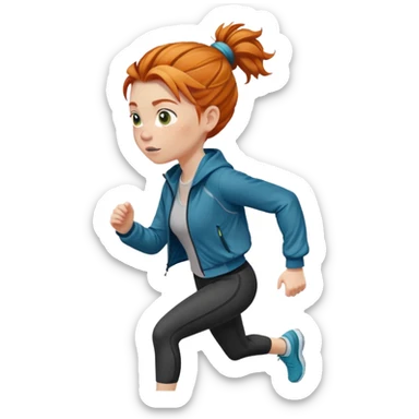 Ginger girl jogging with jacket messy bun sticker