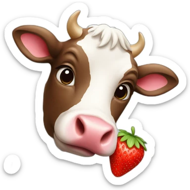 cow holding strawberry sticker