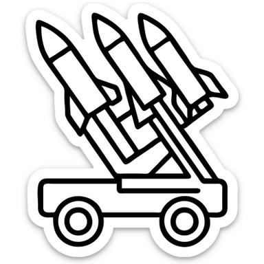 Make this missile battery look futuristic in black outline icon style with no background, emphasizing clean lines and modern design. sticker