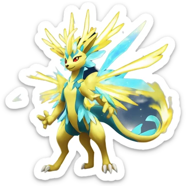 Celestial Powerful Sparkle-Crystallic Colorful Vibrant Colors Flying Advanced Zeraora-Aurorus-Fakémon-Legendary-Pokémon-Creature Full Body sticker