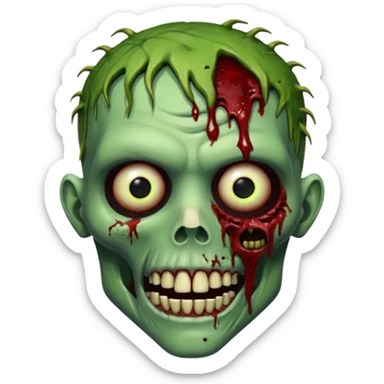 Realistic zombie head, decaying green skin, blood, missing teeth, horror style, no background



 sticker