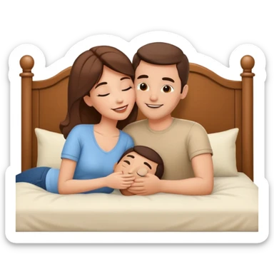 Wife kissing husband and laying both on bed sticker