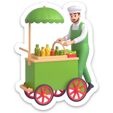 a man with a vintage pickle cart, 3D emoji style sticker