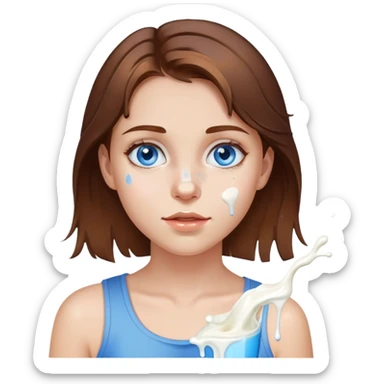Brown hair blue eyed girl with milk splatter on face sticker