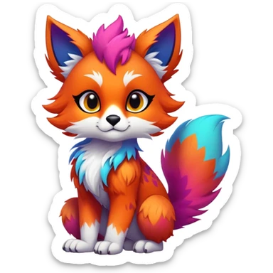 Neon-colored multi-colored cute cool exotic Falvie-Fionbri-fantasy-creature-fursona, full body, with sharp markings sticker