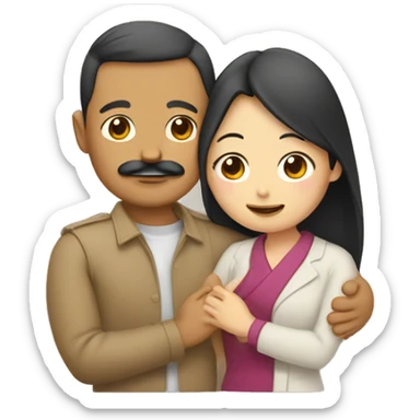 Tan male with mustache hugging a Asian female sticker