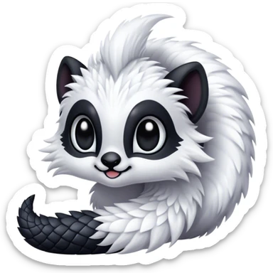 Fantasy-fantasy creature, black ears, no Scapha, black long scaly tail, big eyes, black eyes, white fur, black claws, cute, adorable, nostril holes sticker