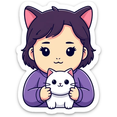 short chubby girl with a cat face sticker