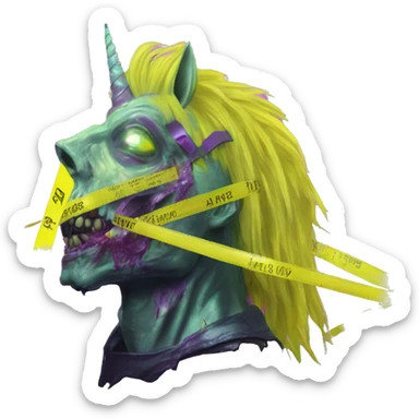 .Zombie_ Vaporwave black holographic oilslick zombie unicorn yellow caution tape and a vinyl sticker