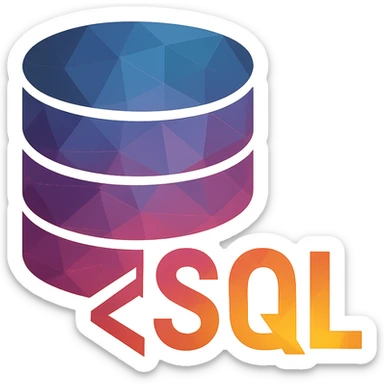 polygonal low-poly style database icon with SQL code symbols sticker
