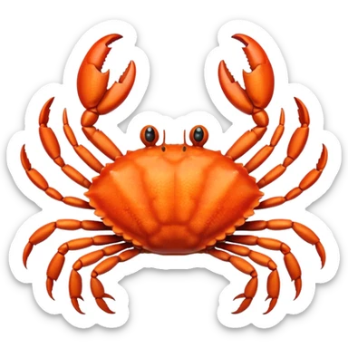 A high-resolution digital illustration of a crab, semi-realistic style. The crab is shown head on with a big smile  sticker