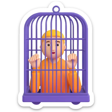 a person inside a cage with several spectators watching, 3D emoji style sticker